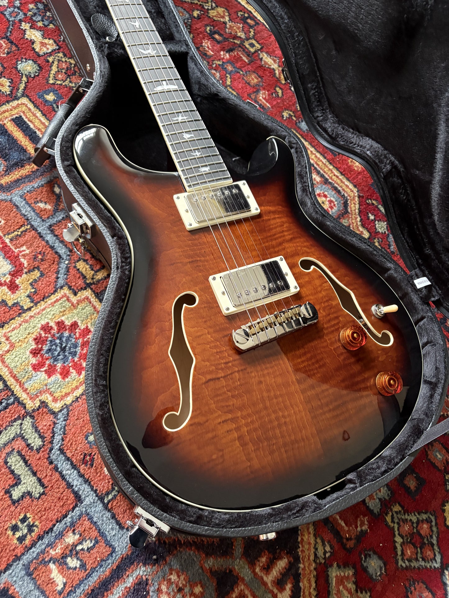 PRS SE Hollowbody II Electric Guitar, Black Gold Burst, Hard Case Pre-Loved